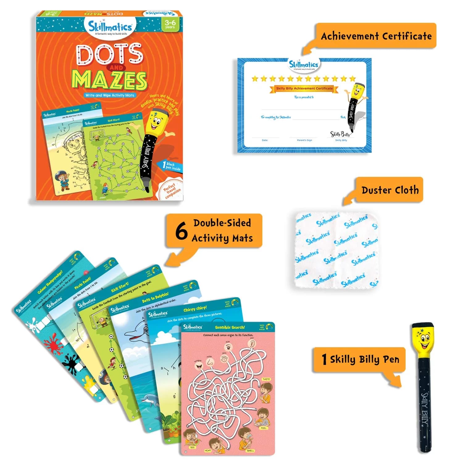 Skillmatics Dots & Mazes Reusable Activity Mats with Dry Erase Marker, 6 Mats + Accessories | Ages 3-6 - view 2