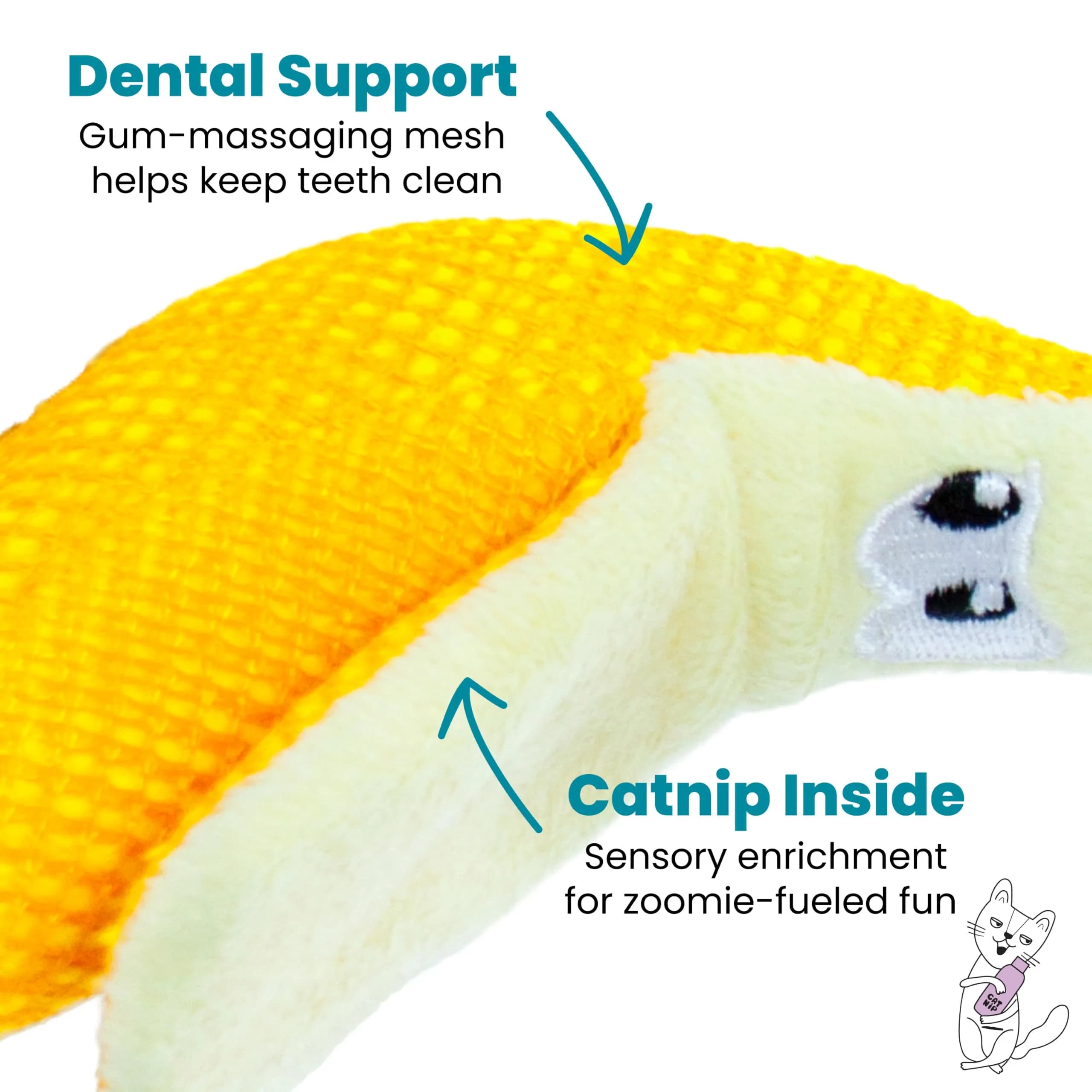 Catstages Dental Banana Cat Toy with Catnip, Dental Mesh & Crinkle Sound, Interactive Kicker for Indoor Cats & Kittens, 13.5cm (5.3") - view 3