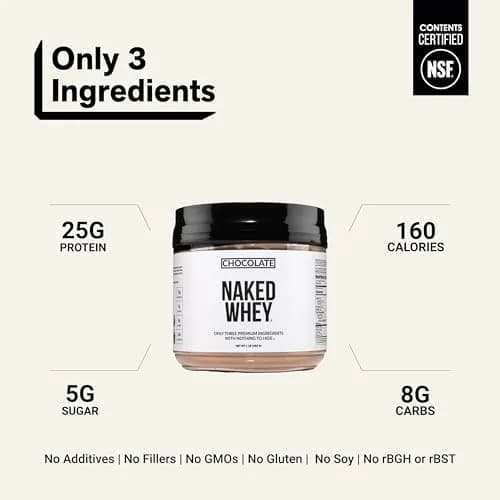 NAKED Chocolate Whey Protein Powder 1LB (454g) | NSF Certified Grass Fed Protein for Muscle Recovery thumbnail 3