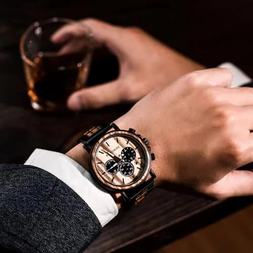 BOBO BIRD Wooden Mens Watch Large Size Stylish Wood & Stainless Steel Chronograph (Black Wood Band) | Quartz Military thumbnail 3