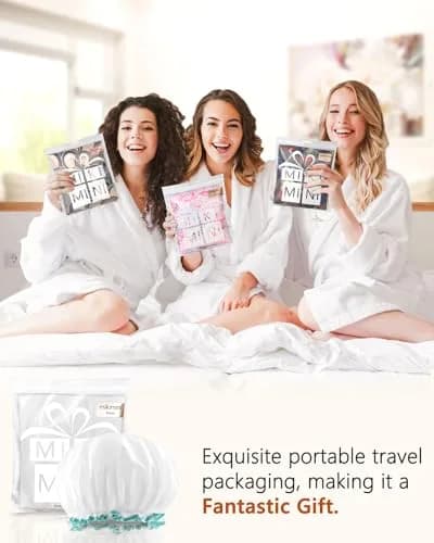 mikimini White Shower Cap 2 Pack | Double Waterproof, Reusable, Washable, Comfortable thumbnail 7