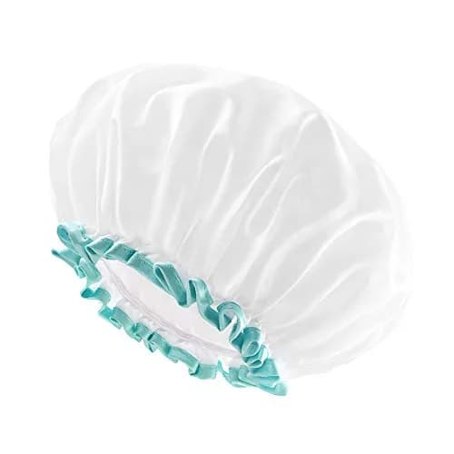 mikimini White Shower Cap 2 Pack | Double Waterproof, Reusable, Washable, Comfortable thumbnail 9