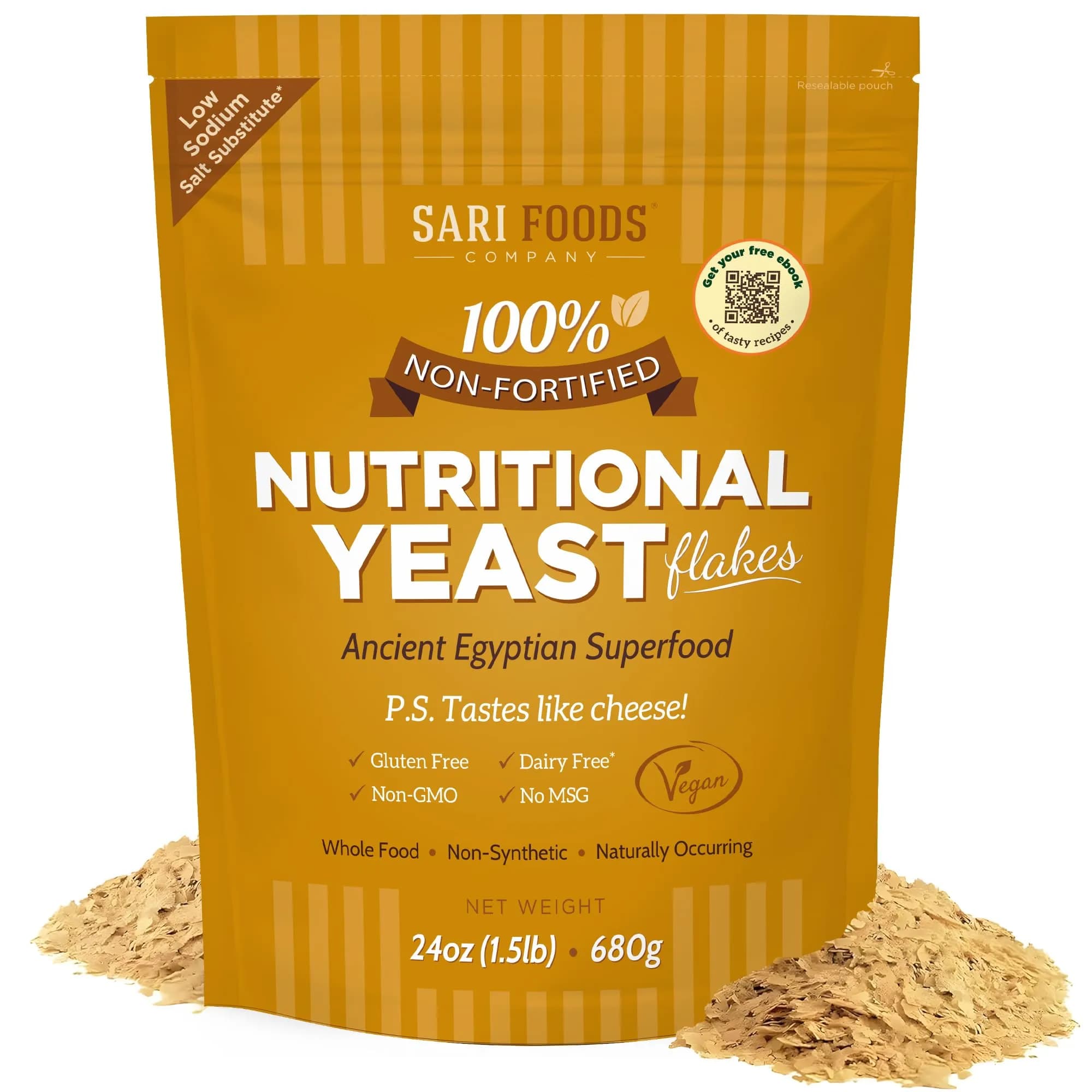 Sari Foods Co Nutritional Yeast Flakes 24 oz (680 g) | Non-Fortified Vegan Superfood Seasoning — Original