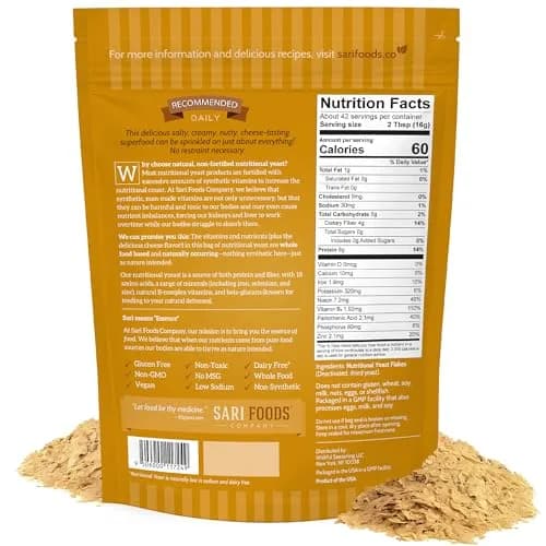 Sari Foods Co Nutritional Yeast Flakes 24 oz (680 g) | Non-Fortified Vegan Superfood Seasoning thumbnail 2