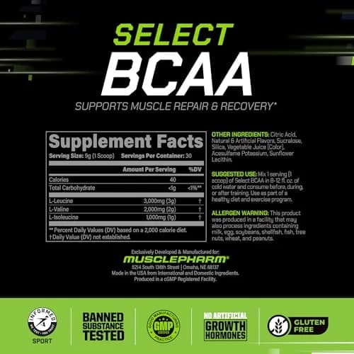 Muscle Pharm Select BCAA Powder | Fruit Punch | 9.5 Ounce (Pack of 1) | Supports Lean Muscle & Recovery thumbnail 3