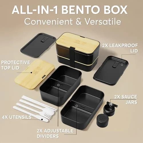 Umami Bento Box Adult Stackable Lunch Box 1500ml (50 oz) | Leakproof & Microwave-Safe with Utensils thumbnail 4