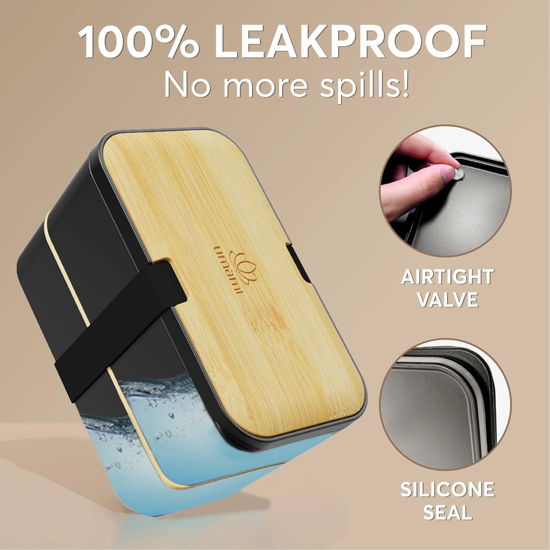 Umami Bento Box Adult Stackable Lunch Box 1500ml (50 oz) | Leakproof & Microwave-Safe with Utensils - view 5