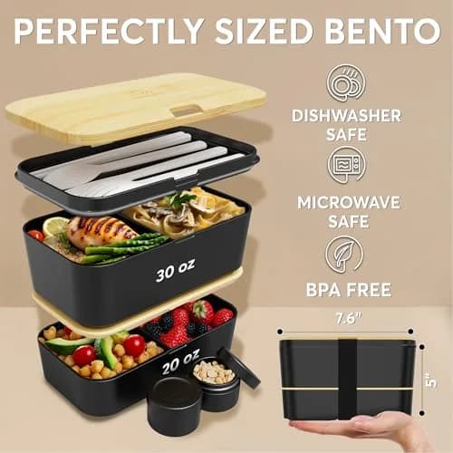 Umami Bento Box Adult Stackable Lunch Box 1500ml (50 oz) | Leakproof & Microwave-Safe with Utensils thumbnail 6