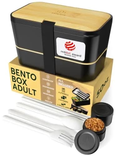 Umami Bento Box Adult Stackable Lunch Box 1500ml (50 oz) | Leakproof & Microwave-Safe with Utensils thumbnail 1
