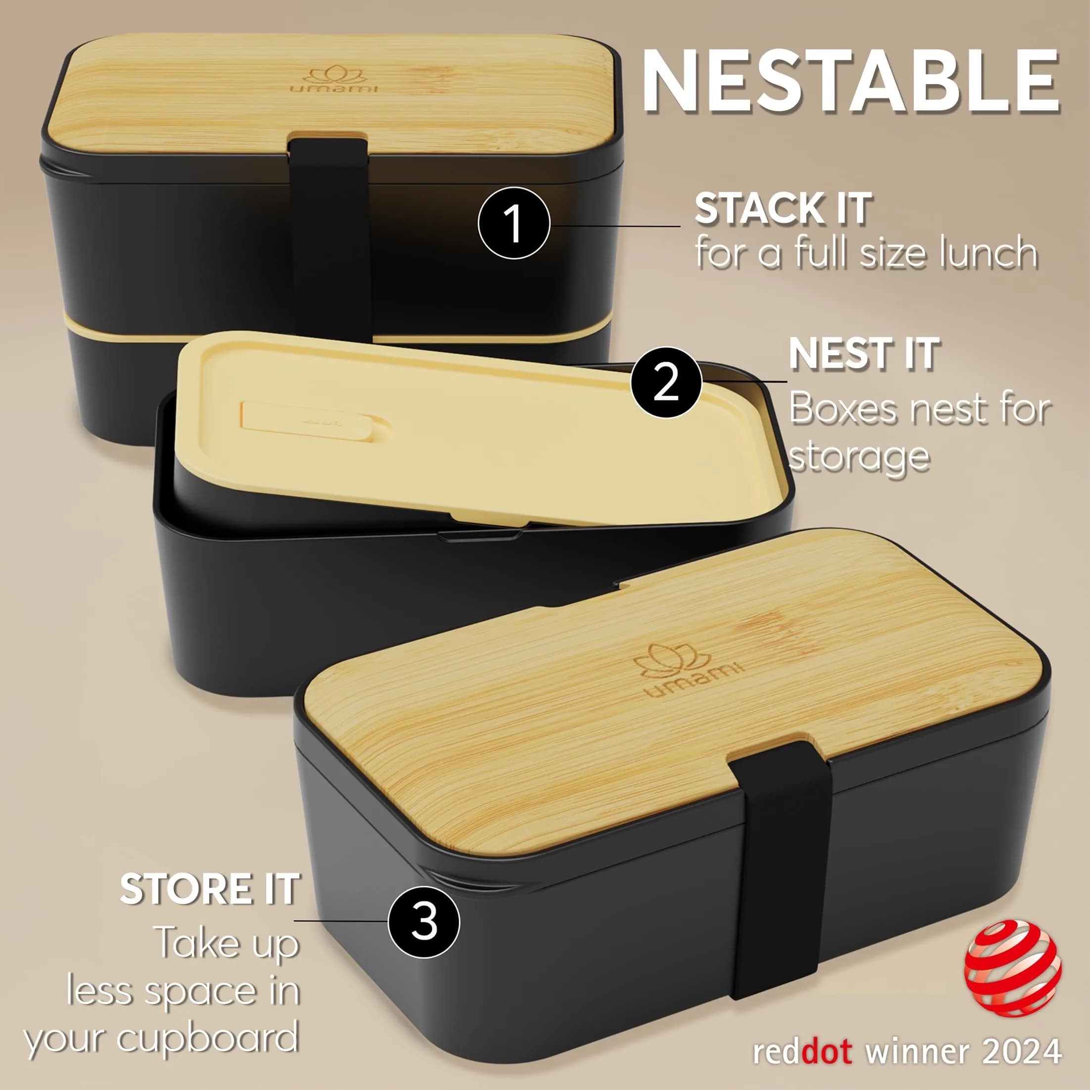 Umami Bento Box Adult Stackable Lunch Box 1500ml (50 oz) | Leakproof & Microwave-Safe with Utensils - view 3