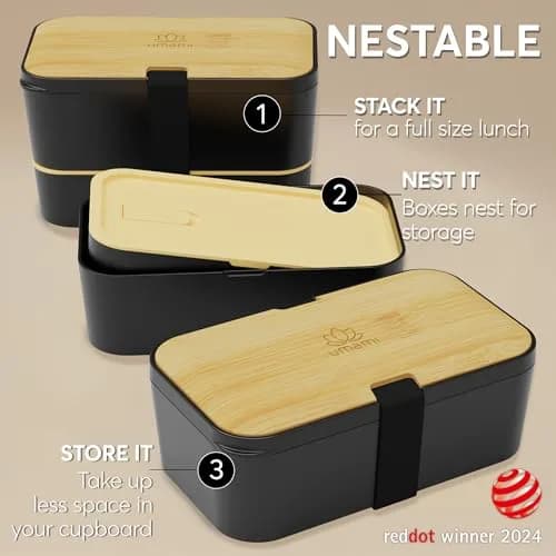 Umami Bento Box Adult Stackable Lunch Box 1500ml (50 oz) | Leakproof & Microwave-Safe with Utensils thumbnail 3