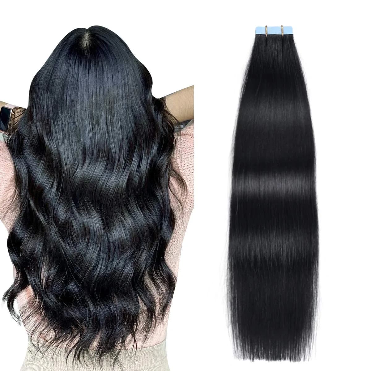 SUYYA Tape In Hair Extensions Human Hair 14 Inch #1 Jet Black | Seamless Natural Length & Volume