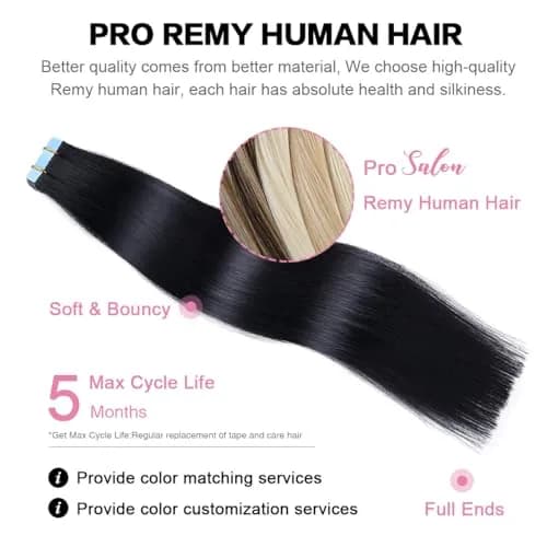SUYYA Tape In Hair Extensions Human Hair 14 Inch #1 Jet Black | Seamless Natural Length & Volume thumbnail 4