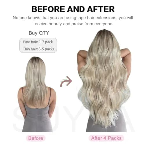 SUYYA Tape In Hair Extensions Human Hair 14 Inch #1 Jet Black | Seamless Natural Length & Volume thumbnail 5