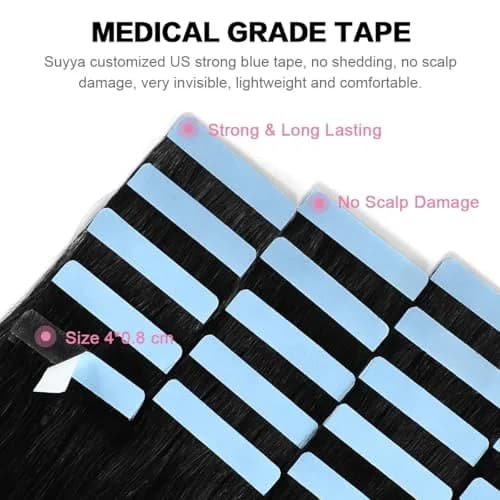 SUYYA Tape In Hair Extensions Human Hair 14 Inch #1 Jet Black | Seamless Natural Length & Volume thumbnail 3