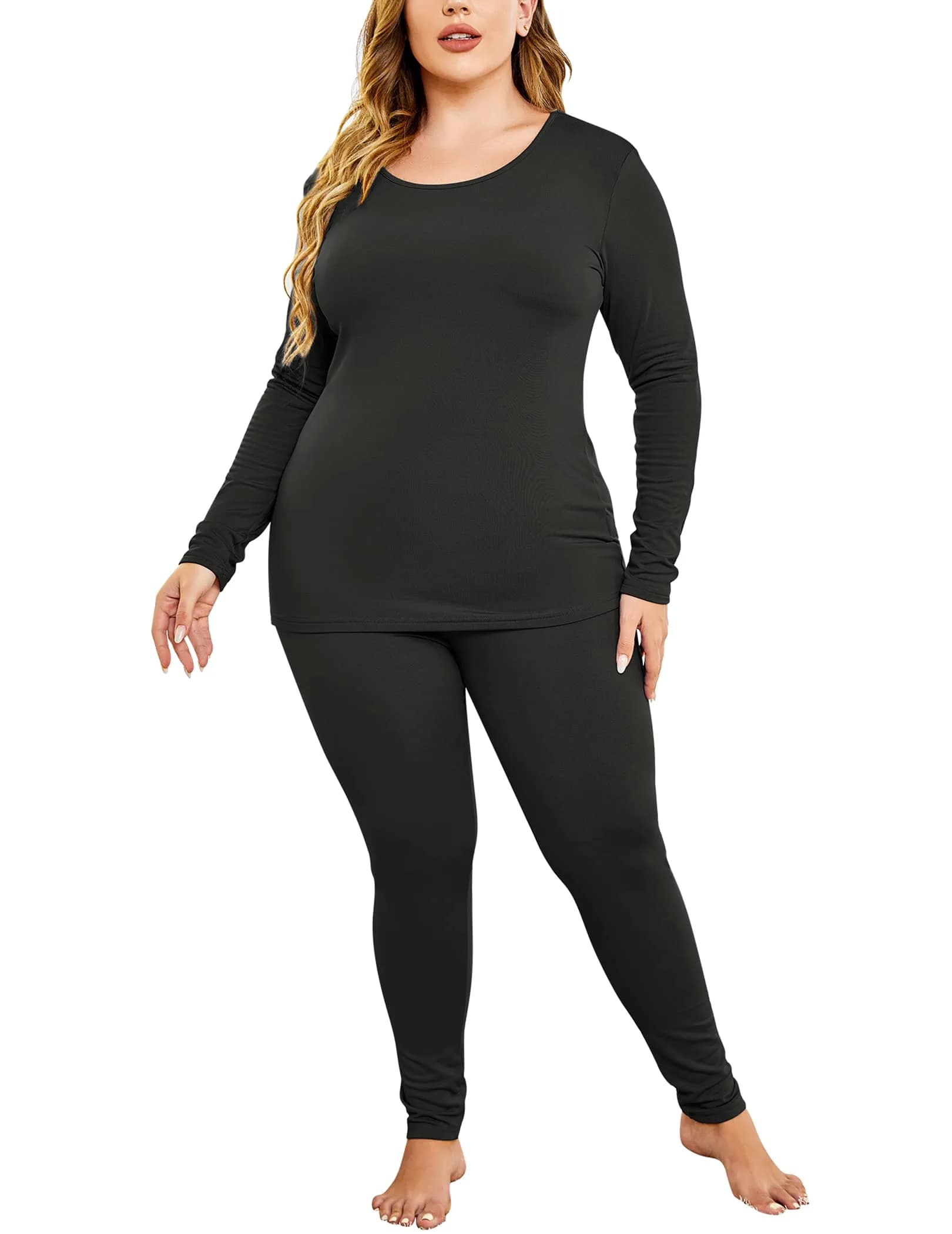 IN'VOLAND Plus Size Thermal Underwear Fleece Lined Long Johns Set | Cozy Winter Base Layer for Women (20 Plus)
