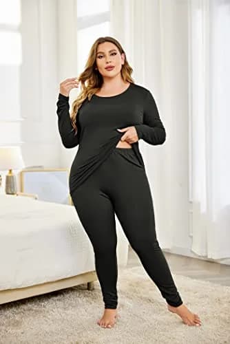 IN'VOLAND Plus Size Thermal Underwear Fleece Lined Long Johns Set | Cozy Winter Base Layer for Women (20 Plus) thumbnail 4