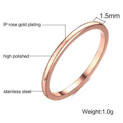 JUDE Rose Gold Stainless Steel Classical Plain Stackable Wedding Band Ring 1.5mm (US Size 11) thumbnail 2