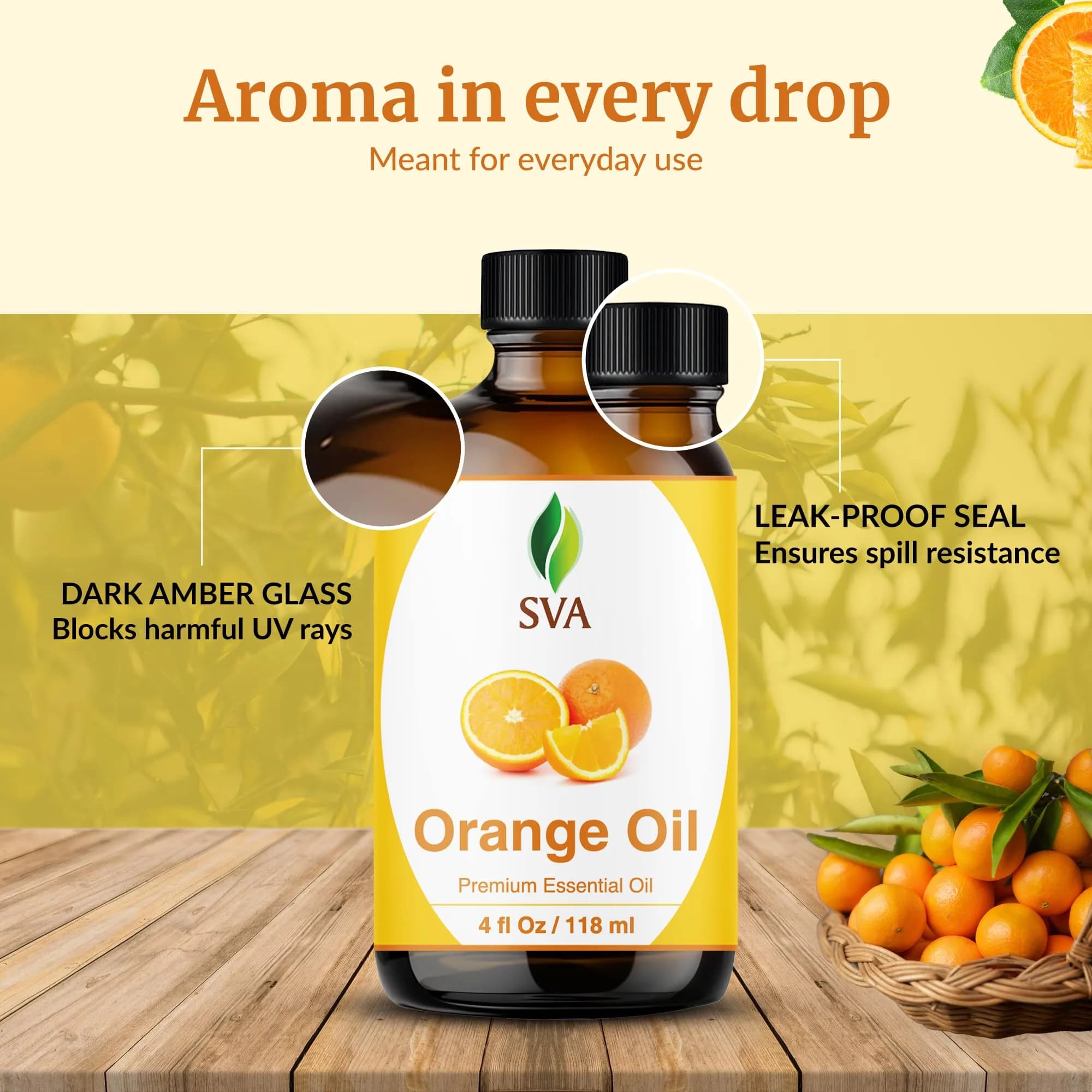 SVA ORGANICS Orange Essential Oil 118 ml (4 Fl Oz) | Pure Citrus Aroma for Diffusers & DIY - view 7