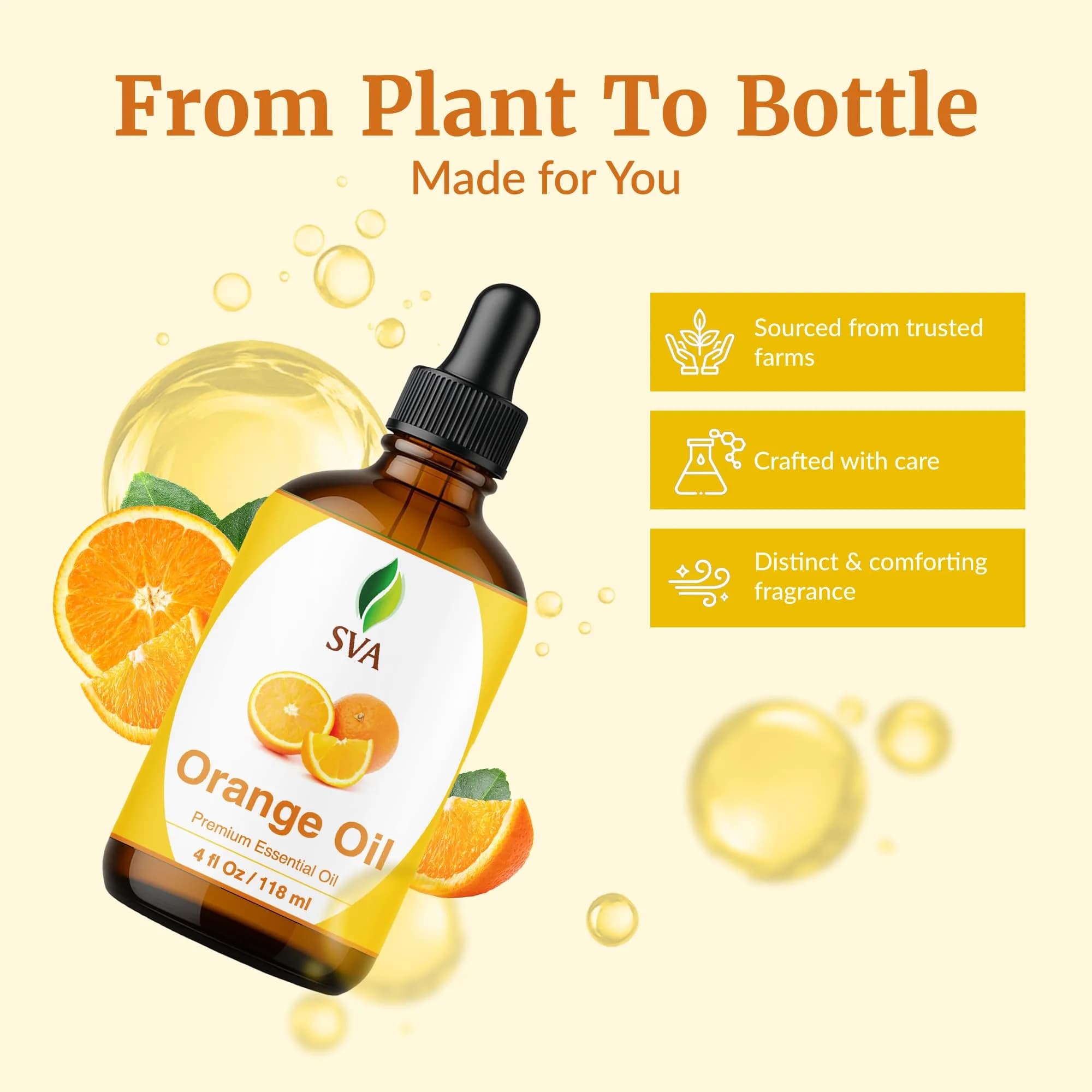 SVA ORGANICS Orange Essential Oil 118 ml (4 Fl Oz) | Pure Citrus Aroma for Diffusers & DIY - view 4