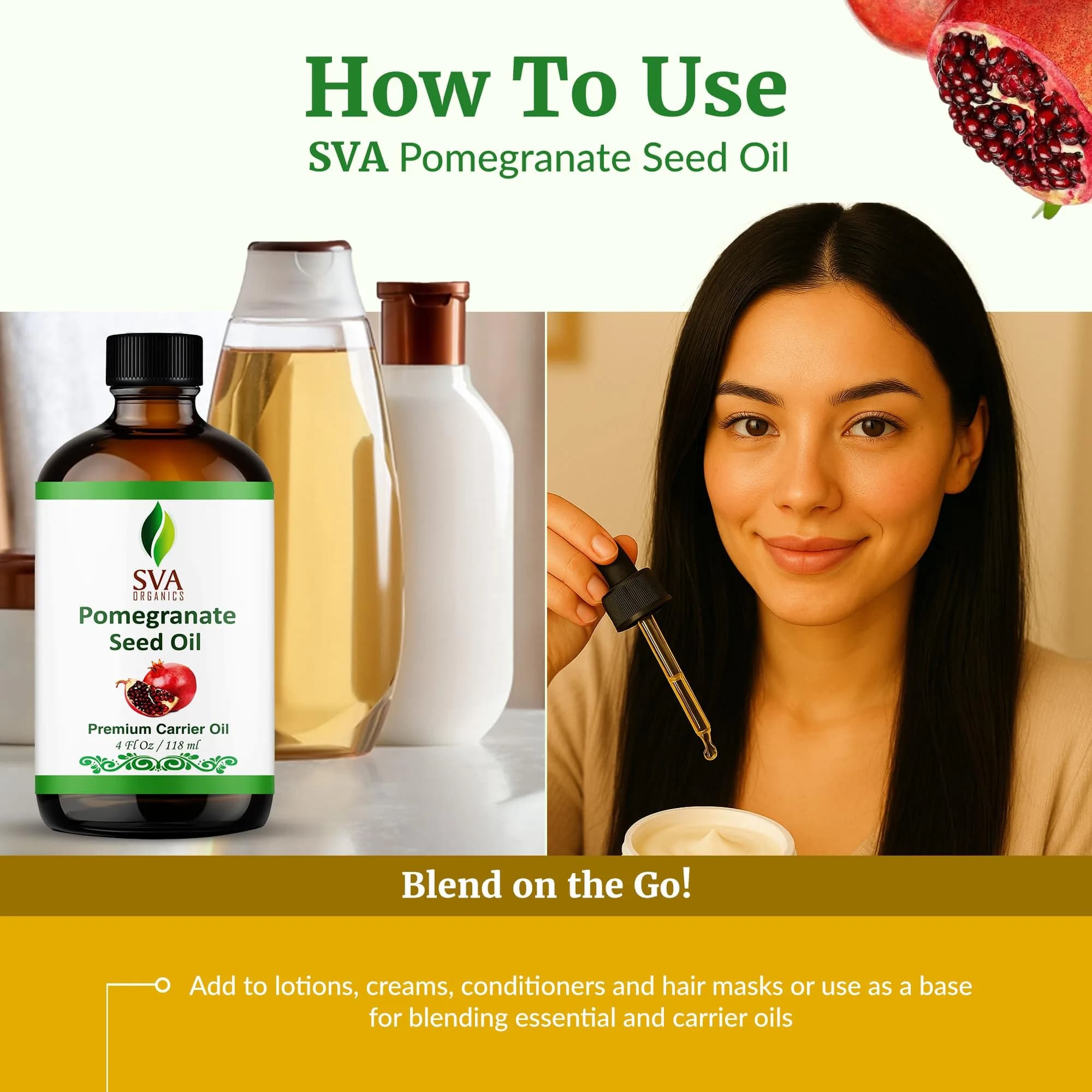 SVA Organics Pomegranate Seed Carrier Oil 118 ml (4 Fl Oz) | Cold-Pressed Organic Oil for Skin & Hair - view 6