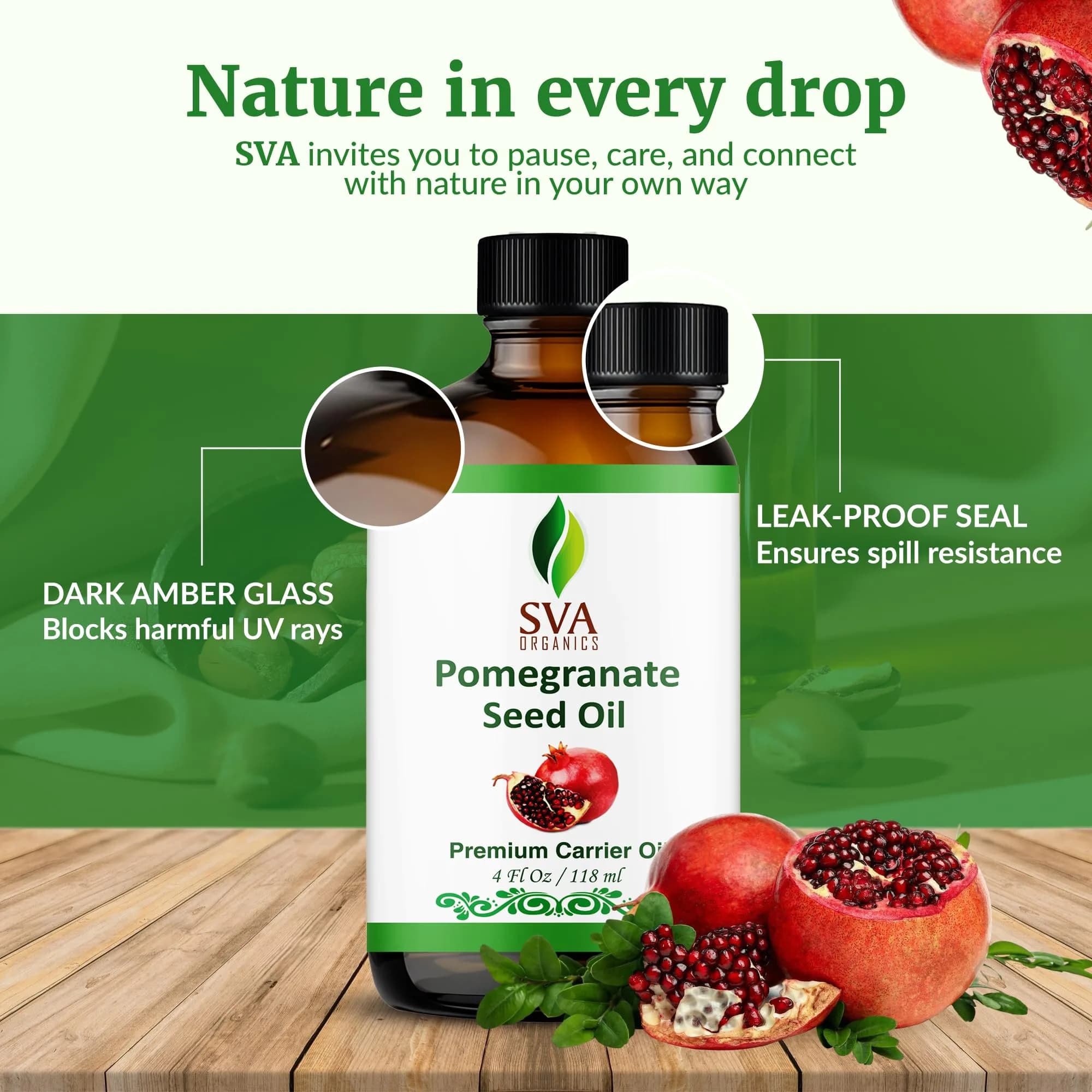 SVA Organics Pomegranate Seed Carrier Oil 118 ml (4 Fl Oz) | Cold-Pressed Organic Oil for Skin & Hair - view 7
