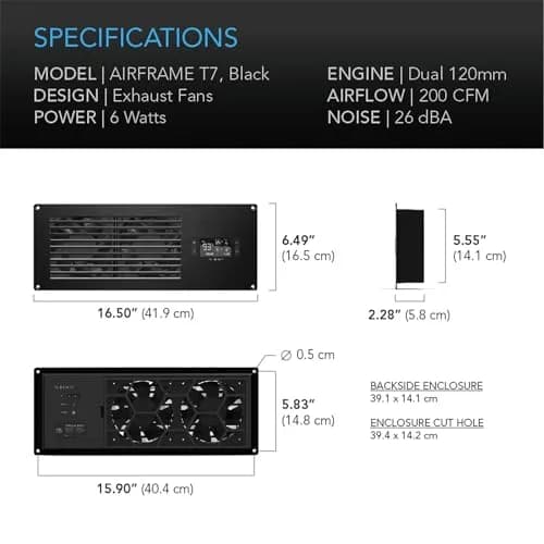 AC Infinity AIRFRAME T7 Black, Exhaust Fan 17" | High-Airflow Cooling System with Programmable Thermostat thumbnail 6
