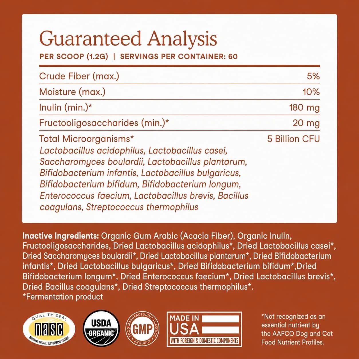 Fera Pets Organic Probiotics for Dogs & Cats with Prebiotics, 60 Scoops | USDA Organic Gut Health Powder Supplement with 12 Strains and 5 Billion CFUs - view 7