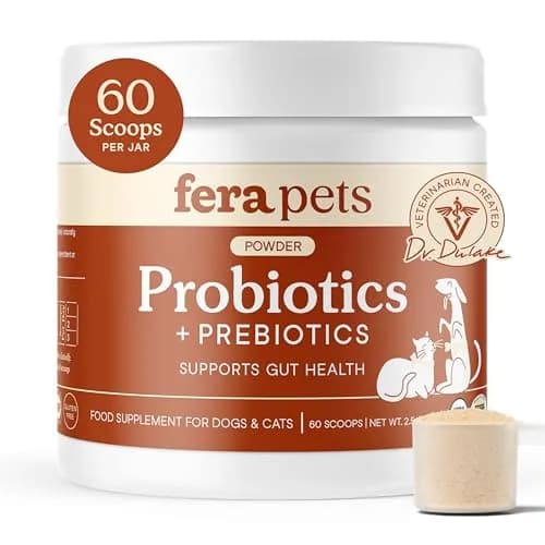 Fera Pets Organic Probiotics for Dogs & Cats with Prebiotics, 60 Scoops | USDA Organic Gut Health Powder Supplement with 12 Strains and 5 Billion CFUs thumbnail 1
