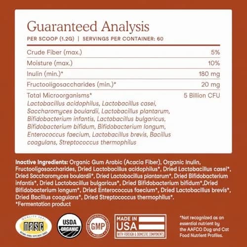 Fera Pets Organic Probiotics for Dogs & Cats with Prebiotics, 60 Scoops | USDA Organic Gut Health Powder Supplement with 12 Strains and 5 Billion CFUs thumbnail 7