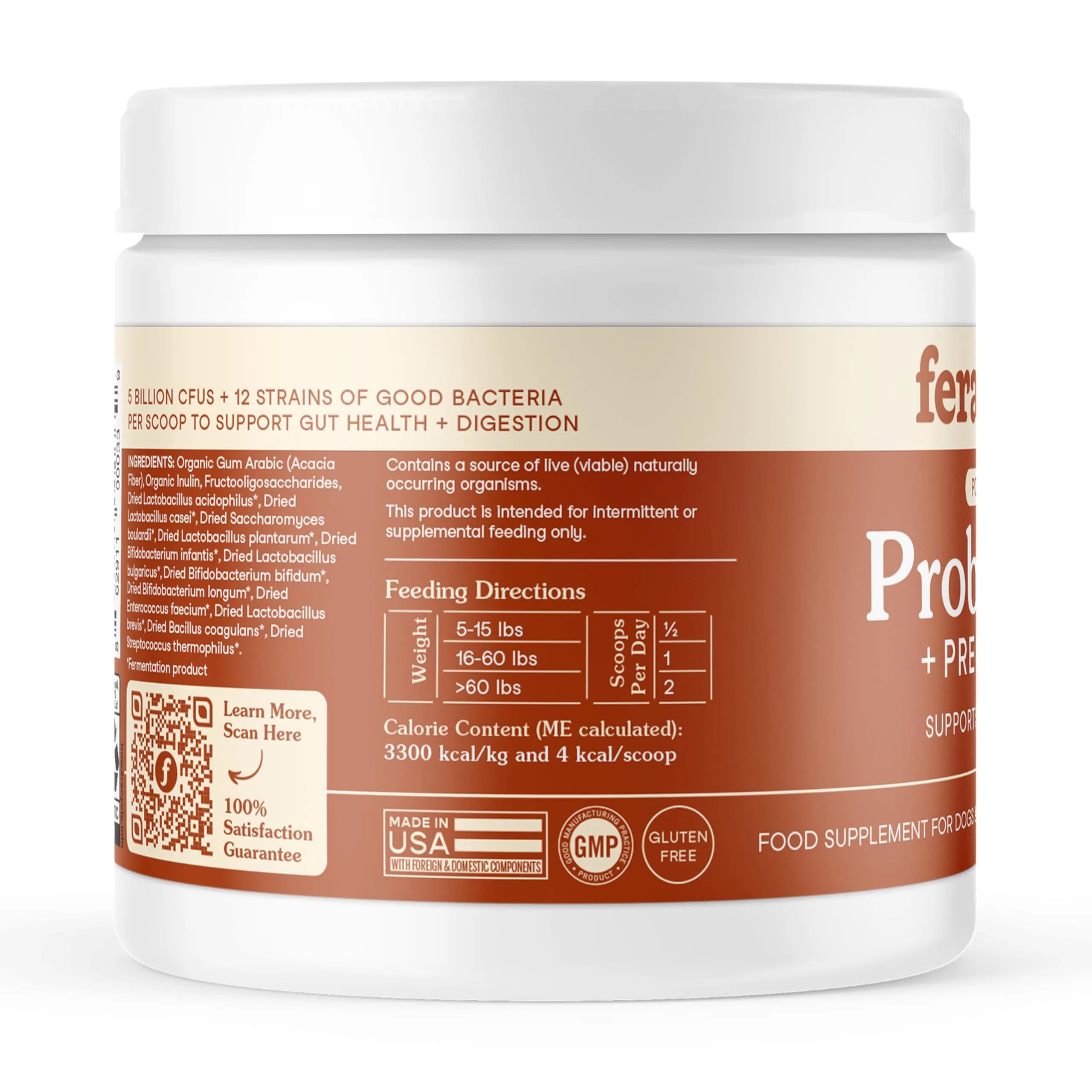 Fera Pets Organic Probiotics for Dogs & Cats with Prebiotics, 60 Scoops | USDA Organic Gut Health Powder Supplement with 12 Strains and 5 Billion CFUs - view 8