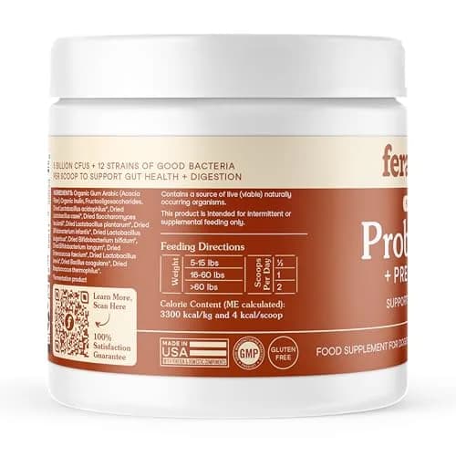 Fera Pets Organic Probiotics for Dogs & Cats with Prebiotics, 60 Scoops | USDA Organic Gut Health Powder Supplement with 12 Strains and 5 Billion CFUs thumbnail 8