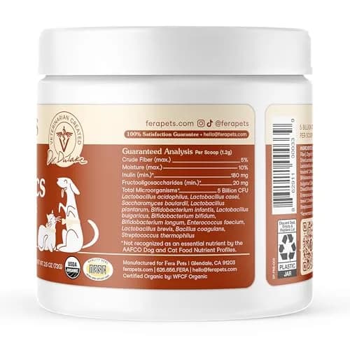 Fera Pets Organic Probiotics for Dogs & Cats with Prebiotics, 60 Scoops | USDA Organic Gut Health Powder Supplement with 12 Strains and 5 Billion CFUs thumbnail 9