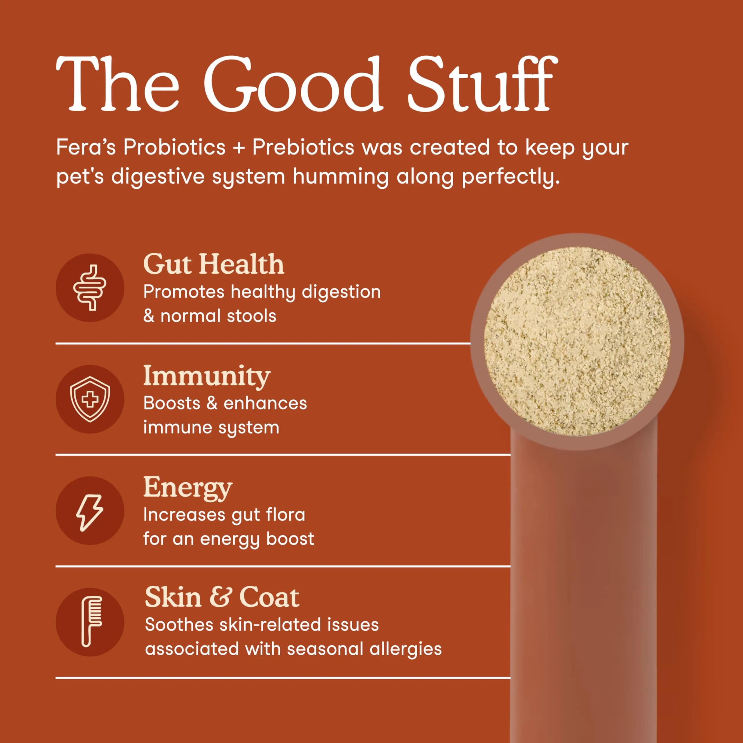 Fera Pets Organic Probiotics for Dogs & Cats with Prebiotics, 60 Scoops | USDA Organic Gut Health Powder Supplement with 12 Strains and 5 Billion CFUs - view 2