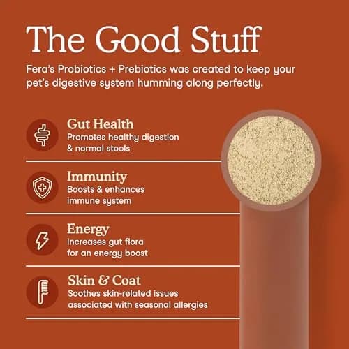 Fera Pets Organic Probiotics for Dogs & Cats with Prebiotics, 60 Scoops | USDA Organic Gut Health Powder Supplement with 12 Strains and 5 Billion CFUs thumbnail 2