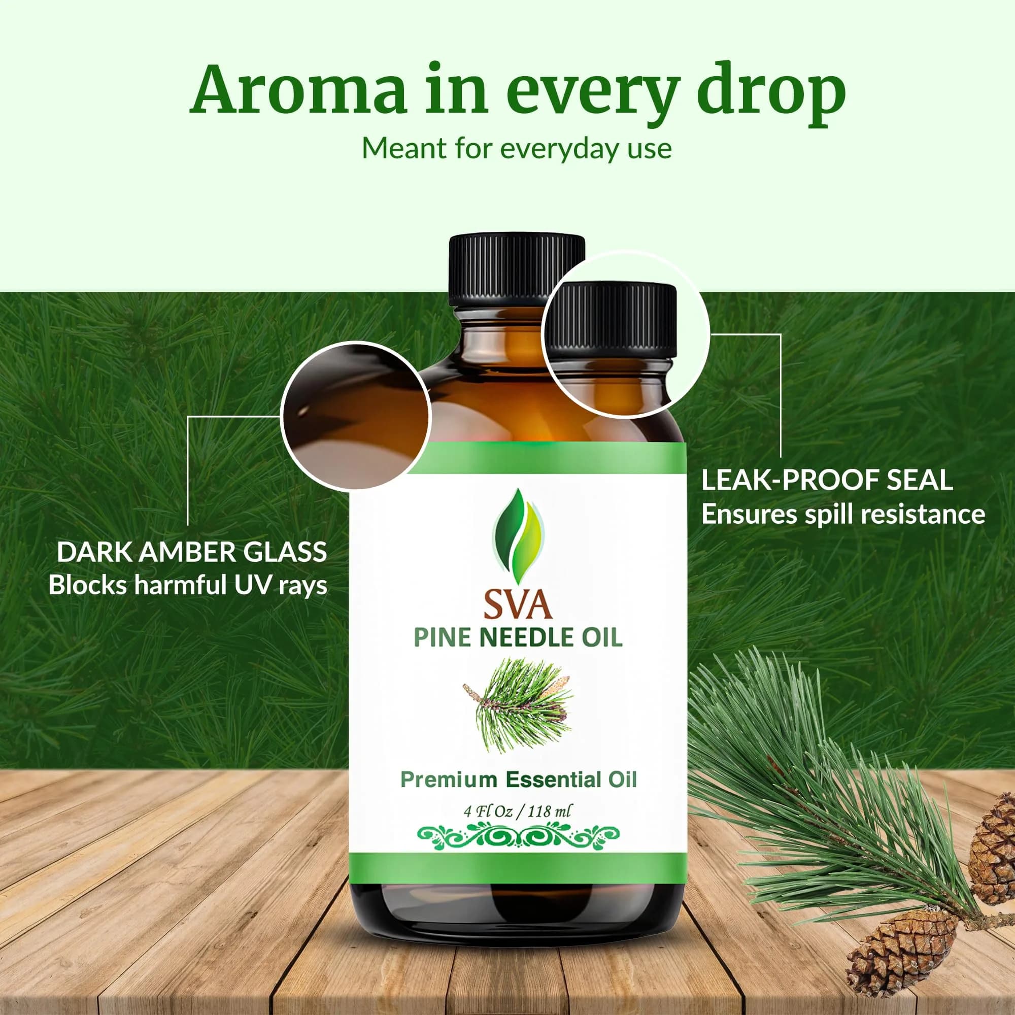 SVA ORGANICS Pine Needle Essential Oil 118 ml (4 Fl Oz) | Natural Woody Aroma for Diffuser & DIY - view 7