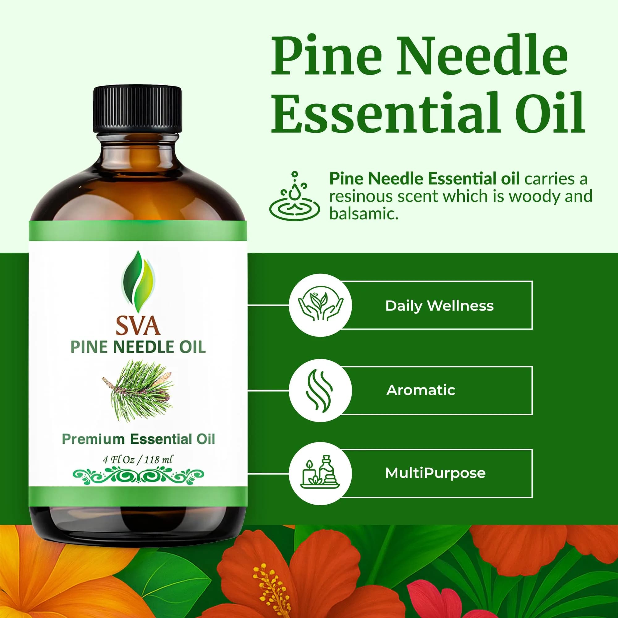 SVA ORGANICS Pine Needle Essential Oil 118 ml (4 Fl Oz) | Natural Woody Aroma for Diffuser & DIY - view 2