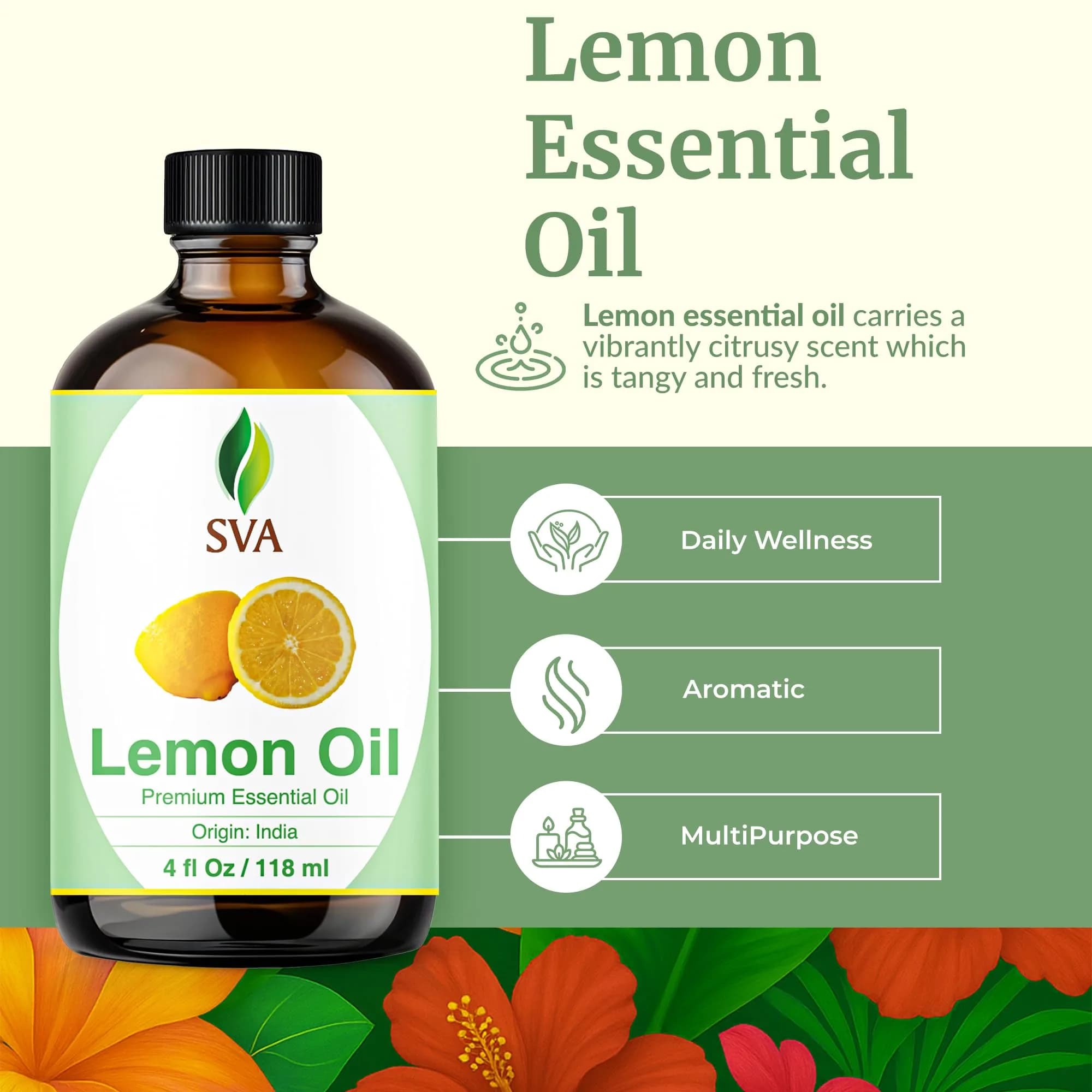 SVA ORGANICS Organic Lemon Essential Oil 4 Fl Oz (118 mL) - Pure & Natural, Steam Distilled - view 2