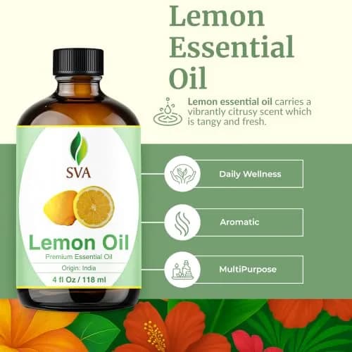 SVA ORGANICS Organic Lemon Essential Oil 4 Fl Oz (118 mL) - Pure & Natural, Steam Distilled thumbnail 2