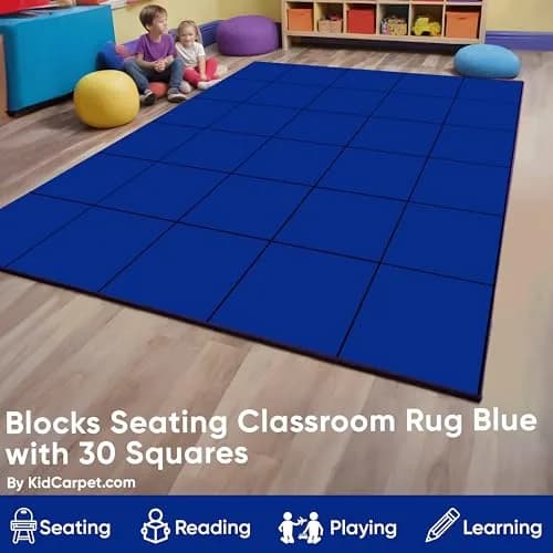 KIDCARPET.COM Blocks Seating Classroom Rug Blue with 24 Squares | Educational Area Rug for Kids thumbnail 4