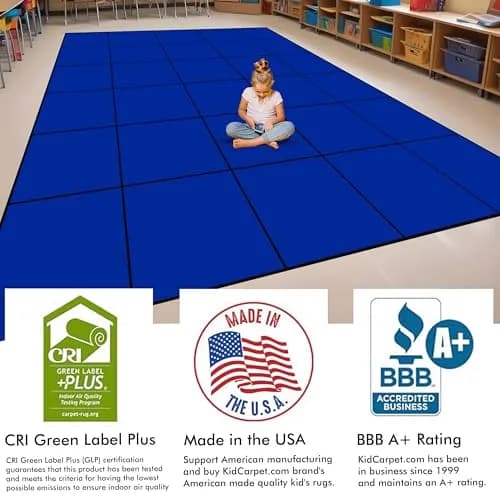 KIDCARPET.COM Blocks Seating Classroom Rug Blue with 24 Squares | Educational Area Rug for Kids thumbnail 5