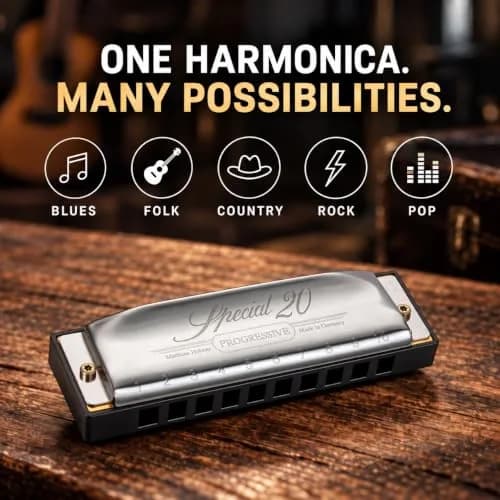 Hohner Special 20 Harmonica, 10 Holes Major C Bundle with Hard Case & Juliet Music Polishing Cloth | German Quality Craftsmanship thumbnail 3