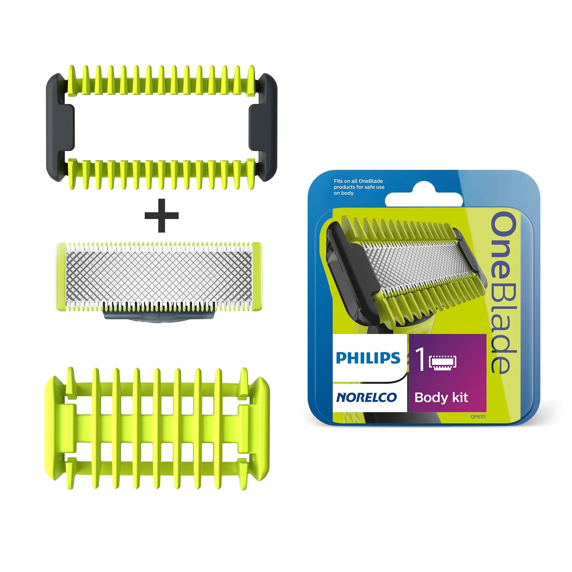 Philips Norelco Genuine OneBlade Replacement Blade Body Kit, QP610/80 | 1 Blade, 1 Skin Guard, 1 Body Comb - main product image