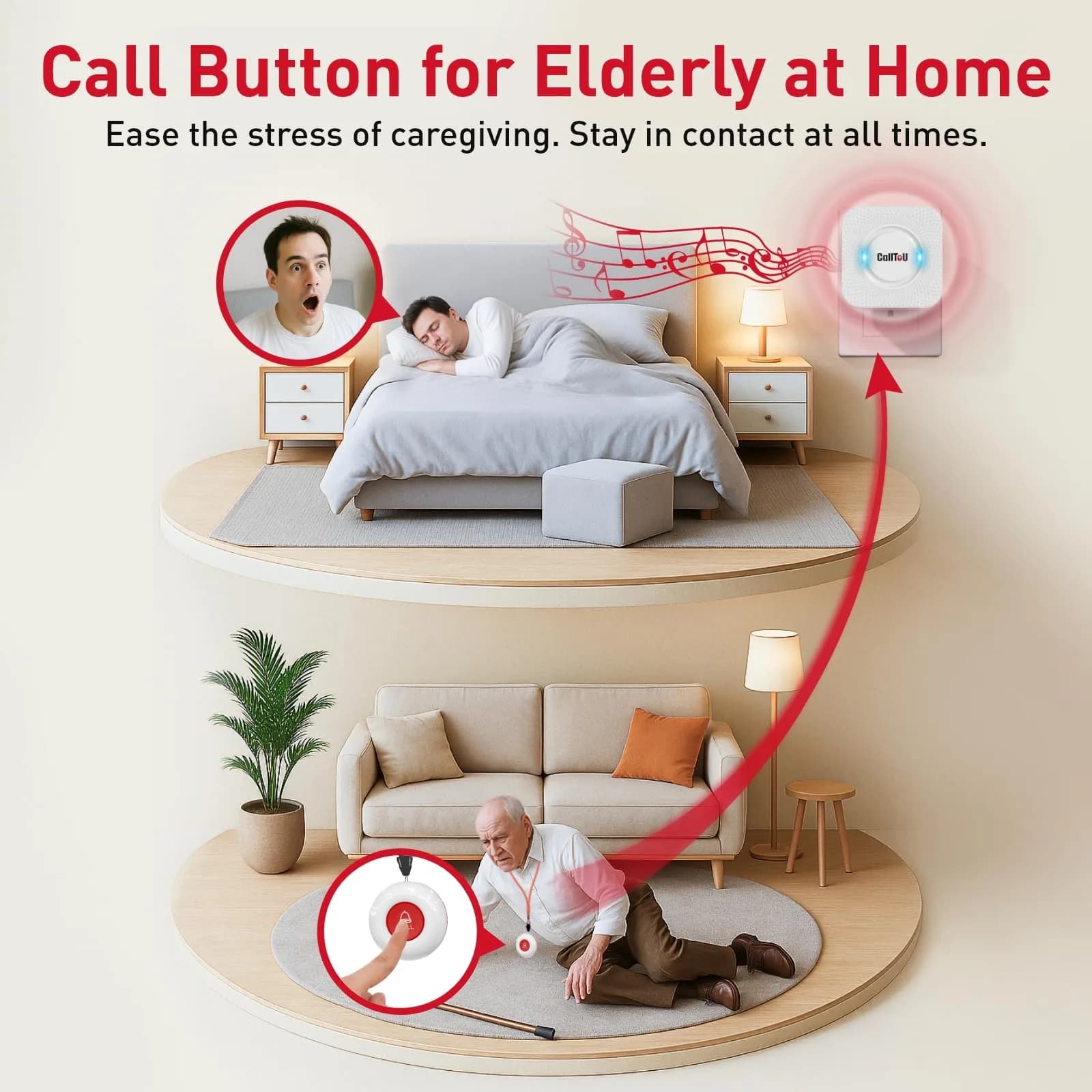 CallToU Wireless Caregiver Pager System with Waterproof Transmitter & 500+ ft Range | 1 Receiver 1 Call Button - view 8