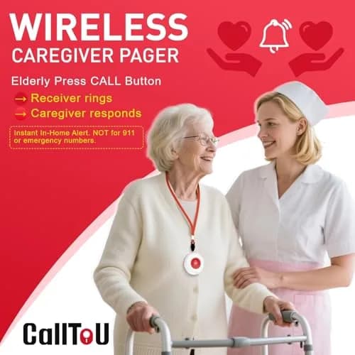 CallToU Wireless Caregiver Pager System with Waterproof Transmitter & 500+ ft Range | 1 Receiver 1 Call Button thumbnail 2