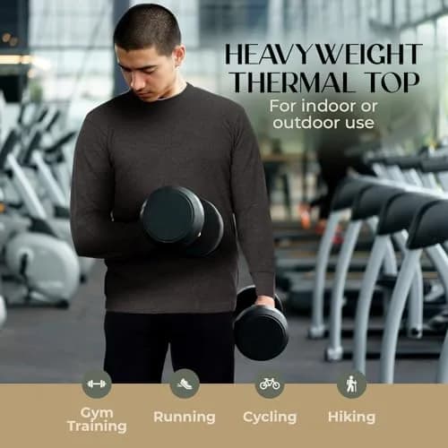 JMR Men’s Thermal Shirt Long Sleeve Heavyweight 100% Cotton Waffle Weave | Warm Breathable Base Layer or Standalone (Charcoal) thumbnail 5