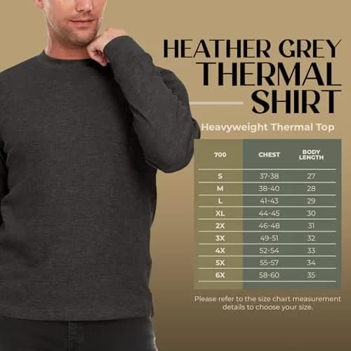 JMR Men’s Thermal Shirt Long Sleeve Heavyweight 100% Cotton Waffle Weave | Warm Breathable Base Layer or Standalone (Charcoal) thumbnail 2