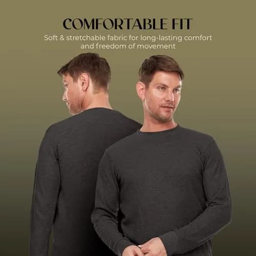 JMR Men’s Thermal Shirt Long Sleeve Heavyweight 100% Cotton Waffle Weave | Warm Breathable Base Layer or Standalone (Charcoal) thumbnail 3