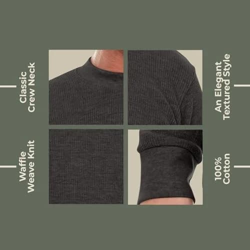 JMR Men’s Thermal Shirt Long Sleeve Heavyweight 100% Cotton Waffle Weave | Warm Breathable Base Layer or Standalone (Charcoal) thumbnail 4
