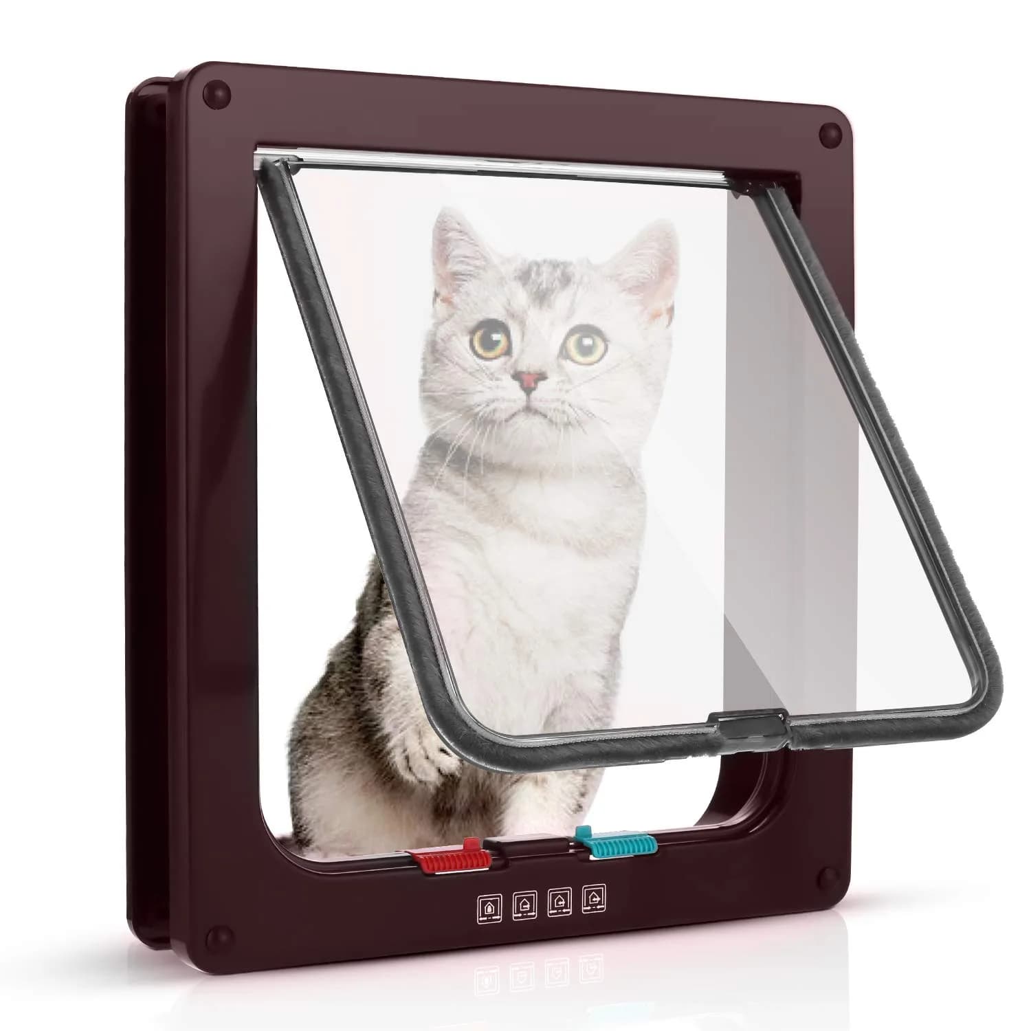 Sailnovo Large Cat Door Flap 9.25" x 9.84" | 4-Way Locking, Weatherproof ABS, Quiet (70-120c) — Brown
